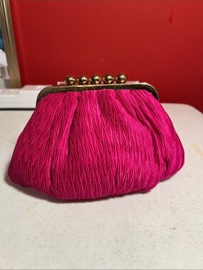 Hot Pink Pleated Clasp Evening Clutch
